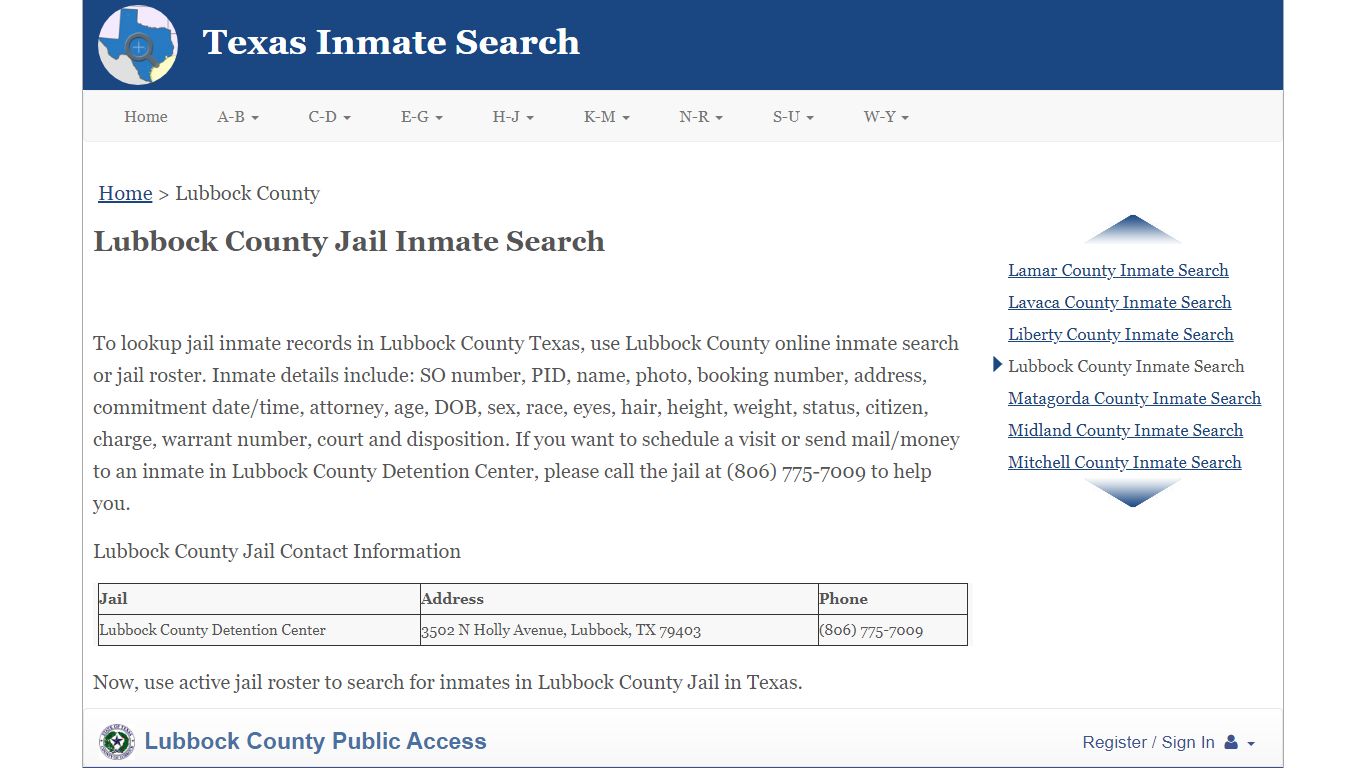 Lubbock County Jail Inmate Search