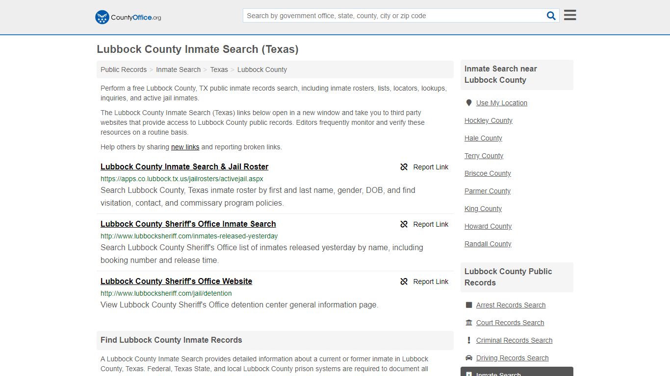 Lubbock County Inmate Search (Texas) - County Office